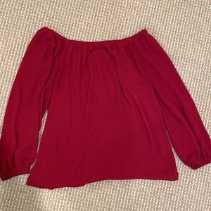 Off the Shoulder Red Long Sleeve Flowing Shirt